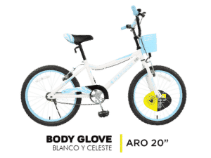 Bicicleta Body Glove Blanco y Celeste Aro 20"