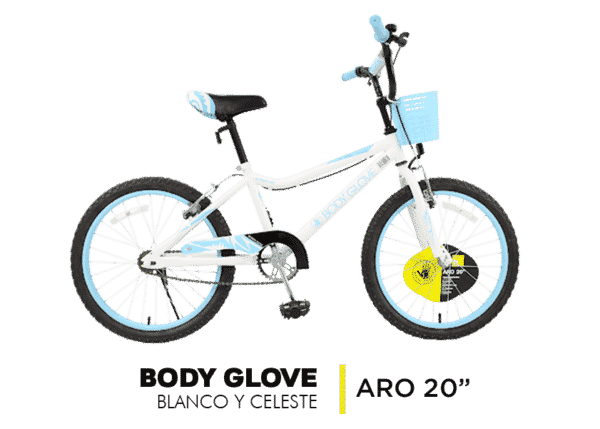 Bicicleta Body Glove Blanco y Celeste Aro 20"