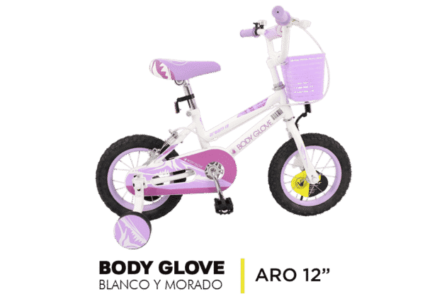 Bicicleta Body Glove Blanco y Morado Aro 12"