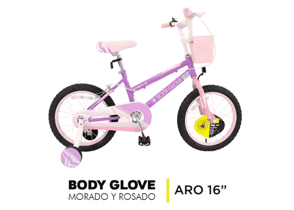 Bicicleta Body Glove Morado y Rosado Aro 16"