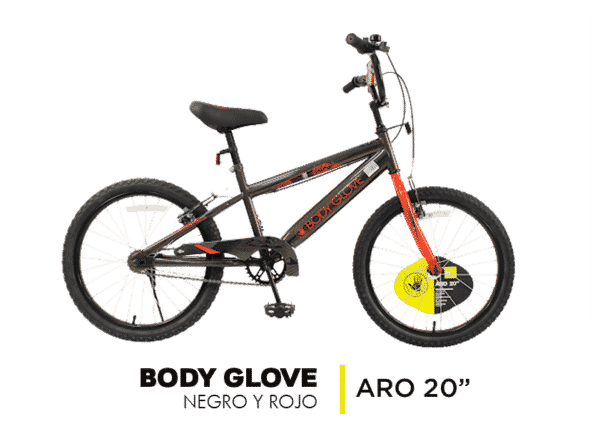 Bicicleta Body Glove Negro y Rojo Aro 20"