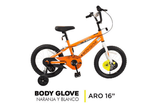 Bicicleta Body Glove Naranja y Blanco Aro 16"