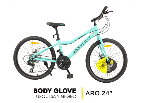 Bicicleta Body Glove Turquesa y Negro Aro 24"