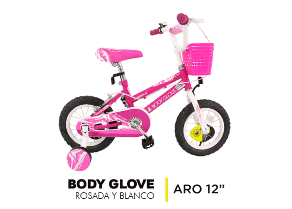 Bicicleta Body Glove Rosada y Blanco Aro 12"