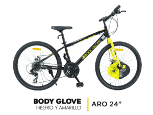 Bicicleta adulto, aro 27,5″, color negro y amarillo, con frenos de discos  mecánicos, de 24 velocidades.