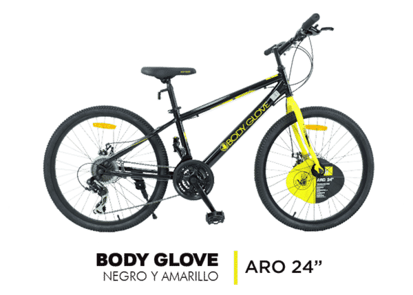 Bicicleta Body Glove Negro y Amarillo Aro 24"