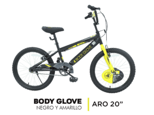 Bicicleta Body Glove Negro y Amarillo Aro 20"