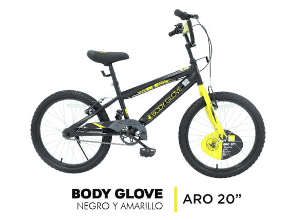 Bicicleta Body Glove Negro y Amarillo Aro 20"