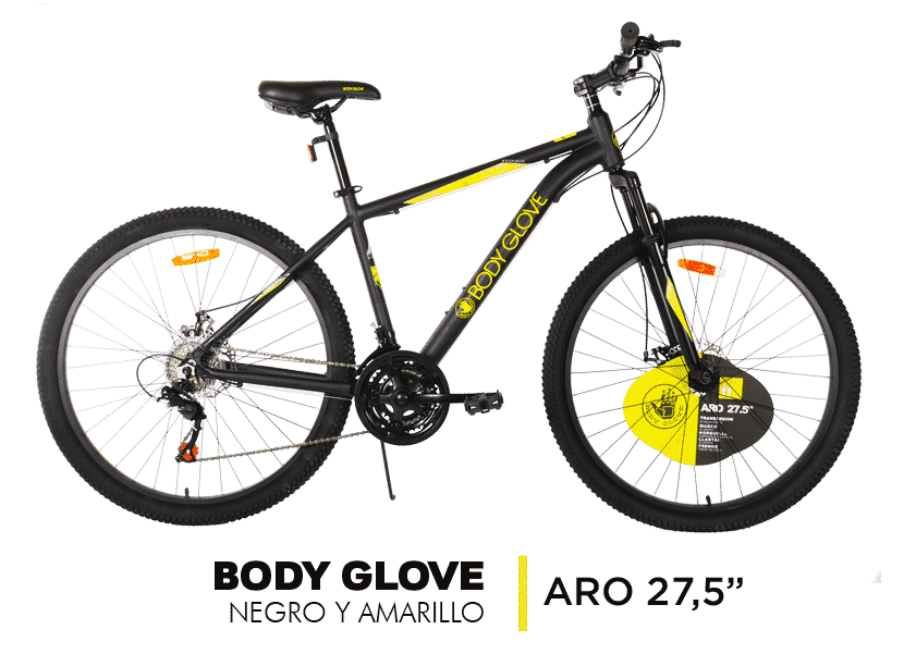 Bicicleta adulto, aro 27,5″, color negro y amarillo, con frenos de