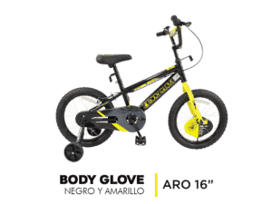 Bicicleta Body Glove Negro y Amarillo Aro 16"